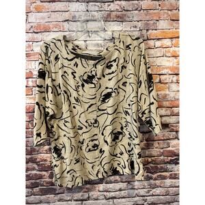 Beige Floral Print Scoop Neck Blouse